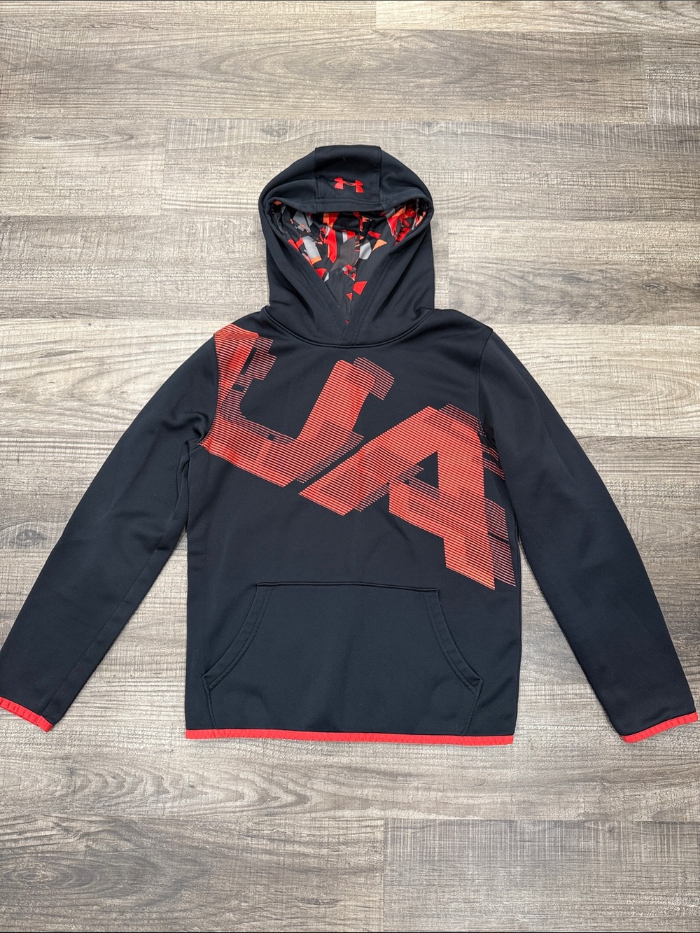 Under Armour Black Hoodie with Red UA Logo and Lined Hood